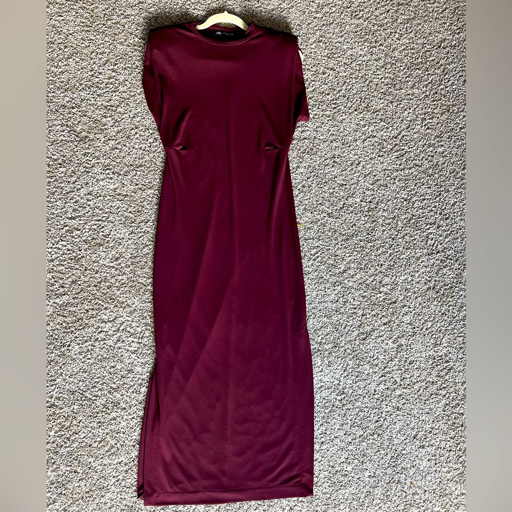 Zara padded shoulder long dress
